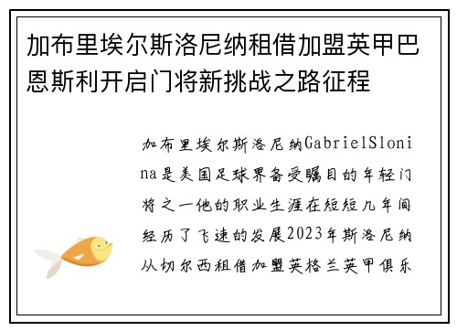 加布里埃尔斯洛尼纳租借加盟英甲巴恩斯利开启门将新挑战之路征程 加布里埃尔斯洛尼纳租借加盟英甲巴恩斯利开启门将新挑战之路征程